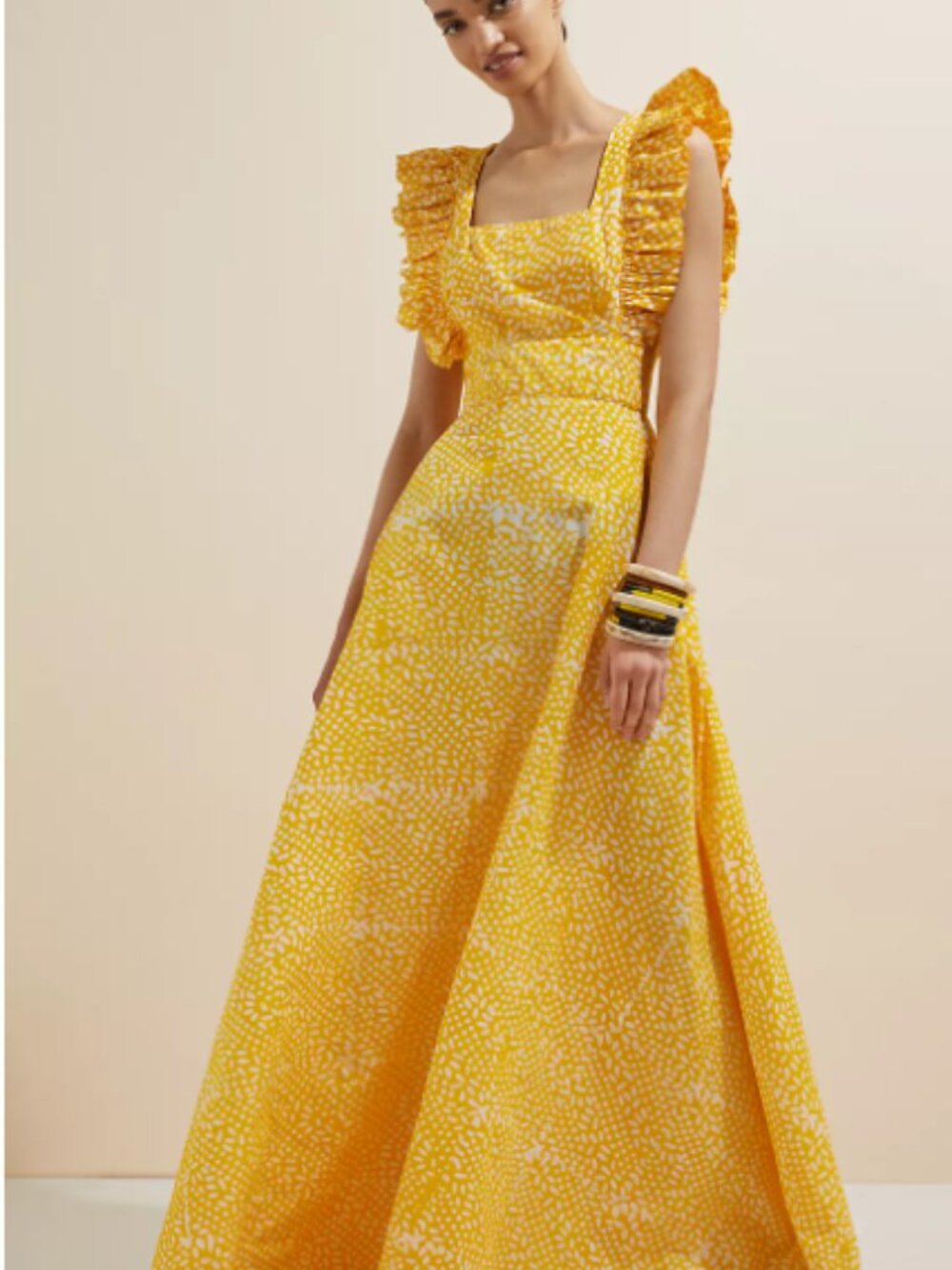 SIKA Anthropologie Marigold Maxi Dress Ruffle Sleeve Yellow Cottagecore Small